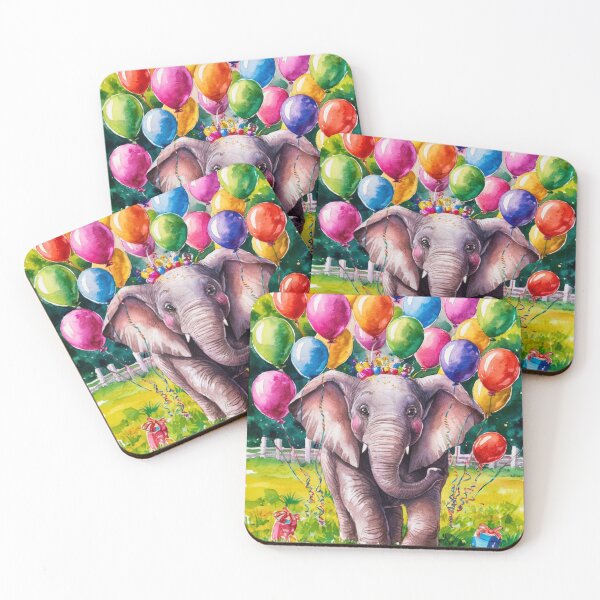 Item preview, Elephant Portrait. birthday elephant, elephant with balloons designed and sold by ElephantVibes.