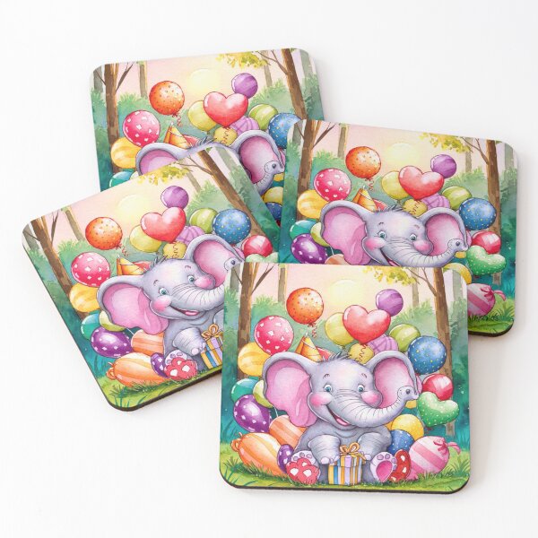 Item preview, Elephant Portrait. birthday elephant, elephant with balloons designed and sold by ElephantVibes.
