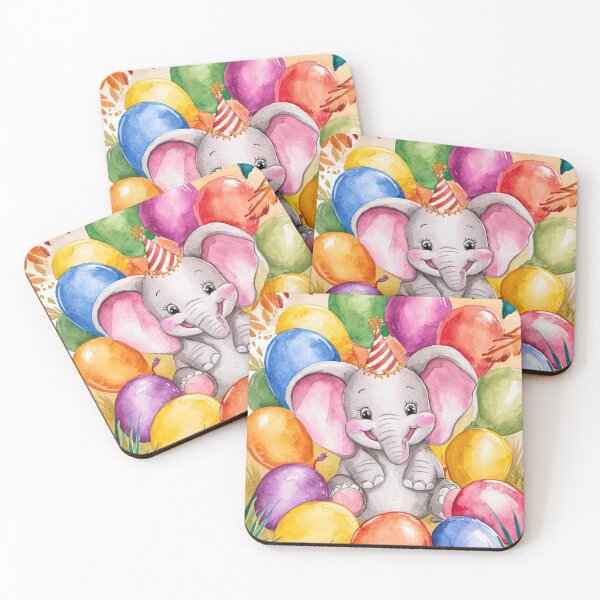 Item preview, Elephant Portrait. birthday elephant, elephant with balloons designed and sold by ElephantVibes.