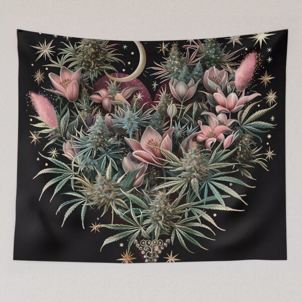 Aperçu de l'œuvre "Heart of Hemp: Oversized Cannabis Blooms" créée et vendue par Art-Vortex-fr.