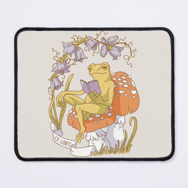 Item preview, Fairytale Ex Libris Bookplate - Toad sitting on a fly agaric mushroom reading a book illustration designed and sold by Alika's  Garden.