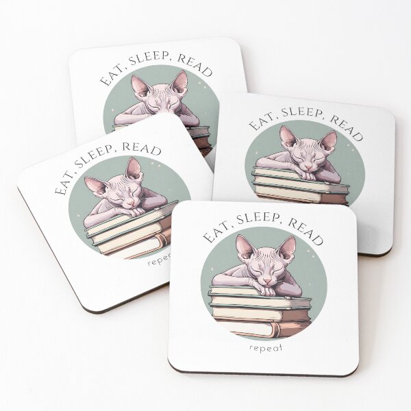 Item preview, Eat sleep read repeat books bookwarm booklover cute funny Sphynx cat designed and sold by SoulfulT.