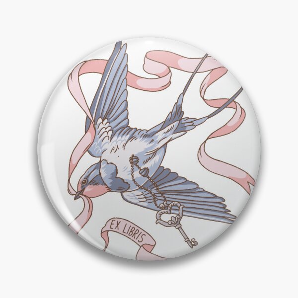 Item preview, Ex Libris Bird Bookplate - Swallow with a key and ribbon illustration designed and sold by Alika's  Garden.