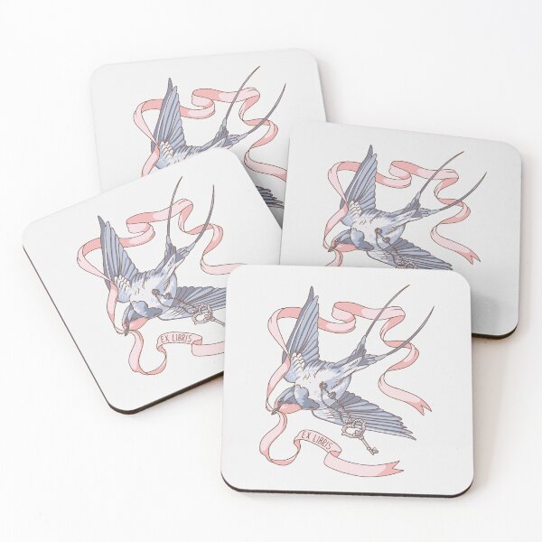 Item preview, Ex Libris Bird Bookplate - Swallow with a key and ribbon illustration designed and sold by Alika's  Garden.