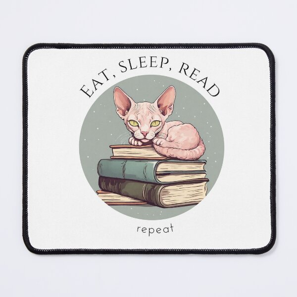 Item preview, Eat sleep read repeat books bookwarm booklover cute funny pink devon rex cat designed and sold by SoulfulT.