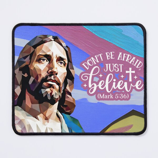 Item preview, Bible verses about strength - Mark 5:36 - Radiant Blue Skies Mountains Preppy Art designed and sold by SpartanDStore.