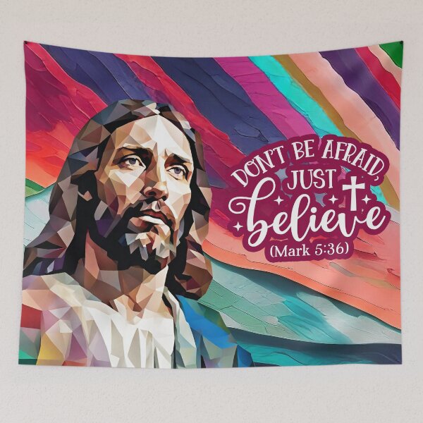 Item preview, Bible verses about strength - Mark 5:36 - Crimson Radiant Rainbow Skies Mountains Preppy Art designed and sold by ZenReiArt.