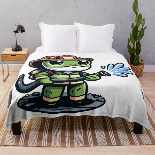 Item preview, Brave Firefighter Frog Character Spraying Water designed and sold by Akioos.