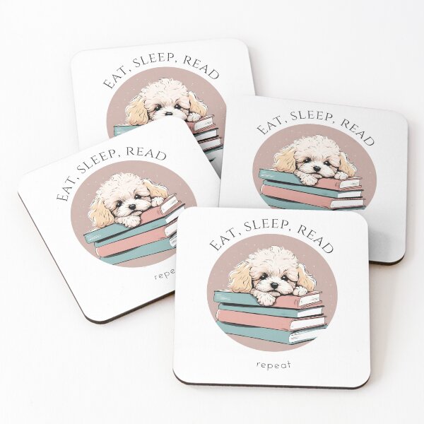 Item preview, Eat sleep read repeat books bookwarm booklover funny cute pink maltipoo dog designed and sold by SoulfulT.