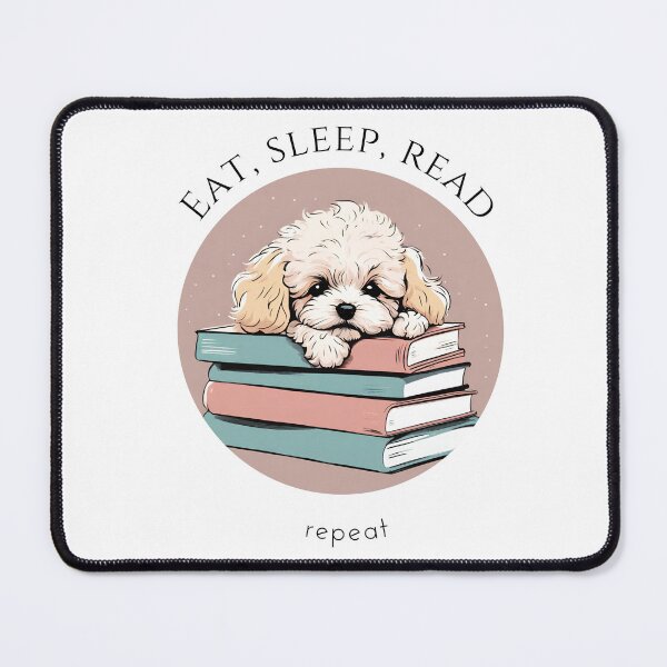 Item preview, Eat sleep read repeat books bookwarm booklover funny cute pink maltipoo dog designed and sold by SoulfulT.