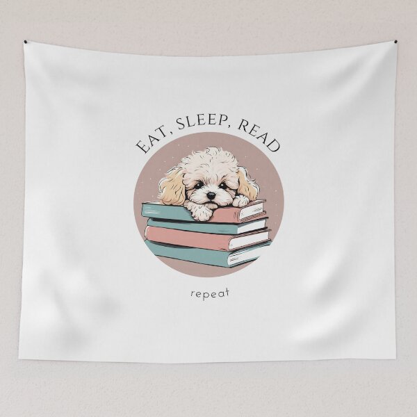 Item preview, Eat sleep read repeat books bookwarm booklover funny cute pink maltipoo dog designed and sold by SoulfulT.