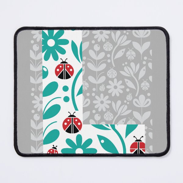 LADYBUG FLOWERS TEAL LETTER L Mouse Pad