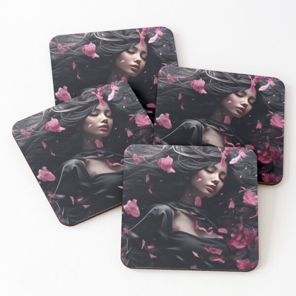 Item preview, Korean woman surrounded by pink flower petal designed and sold by Marie Colençon.