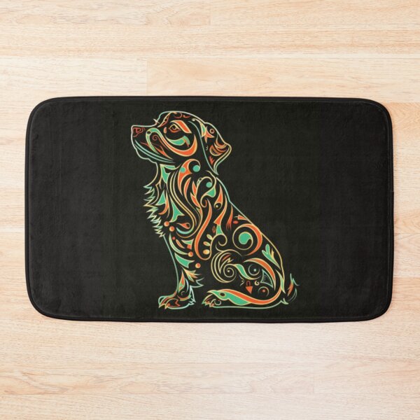 Item preview, Dog sitting, in profile, in fluorescent orange and green colors. designed and sold by cristina1001.
