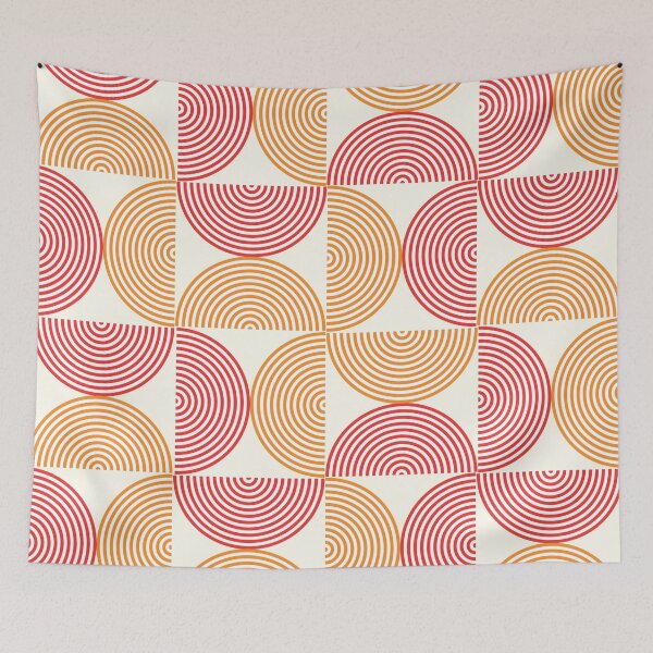 Item preview,  Minimalist Mid century Geometric Half Circle Lines in Orange and Red  designed and sold by Yasminepatterns .
