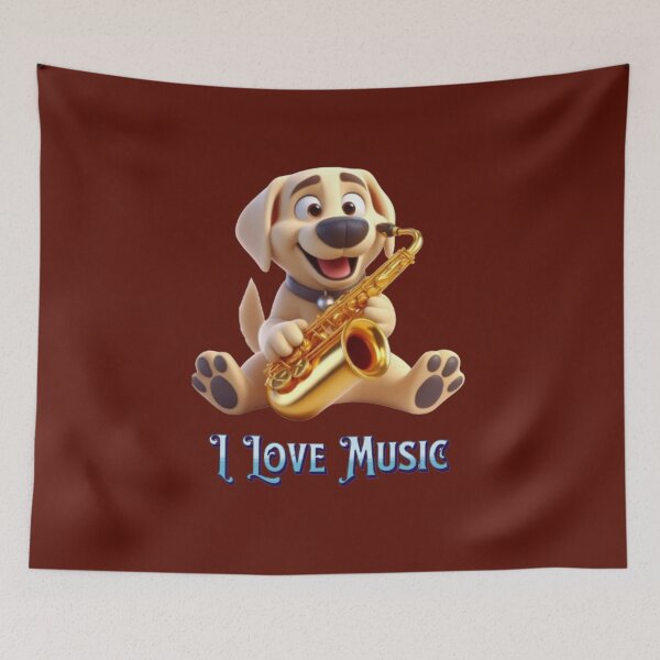Item preview, Love for the music. dog playing saxophone designed and sold by I-love-music.