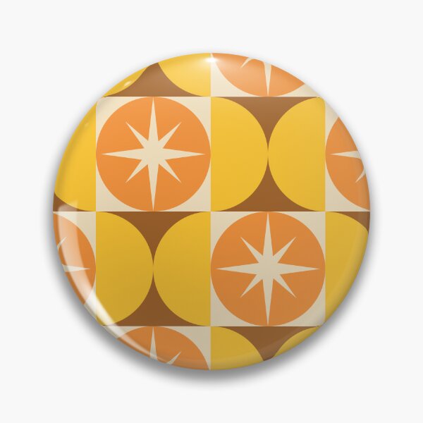 Item preview, Mid Century Starbursts on Orange Circles and Yellow Half Circles  designed and sold by Yasminepatterns .