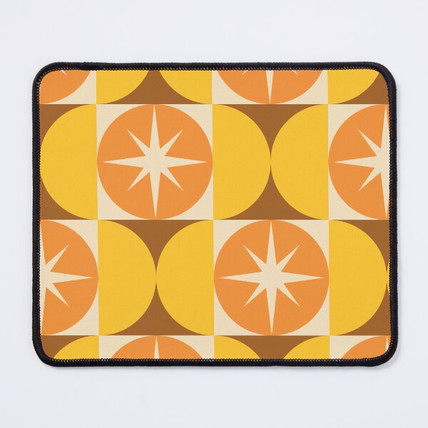 Item preview, Mid Century Starbursts on Orange Circles and Yellow Half Circles designed and sold by Yasminepatterns .