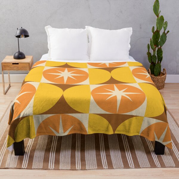 Item preview, Mid Century Starbursts on Orange Circles and Yellow Half Circles designed and sold by Yasminepatterns .