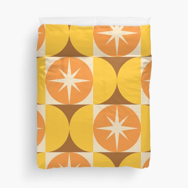Item preview, Mid Century Starbursts on Orange Circles and Yellow Half Circles  designed and sold by Yasminepatterns .