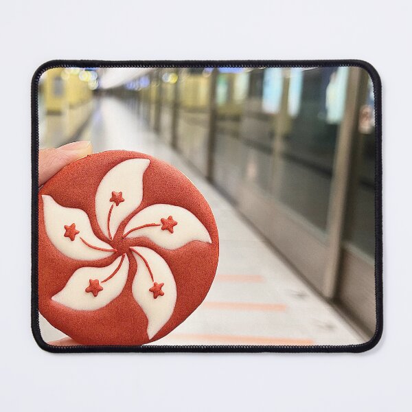 Item preview, On a platform of tube (MTR) with a Hong Kong flag royal icing cookie designed and sold by aiko-p.