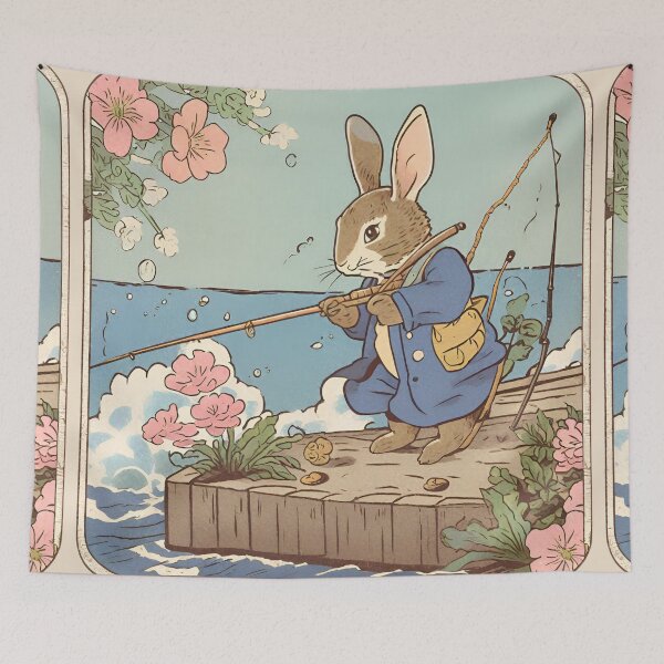Item preview, Cute Beautiful White Brown Rabbit Fishing Fisherman Fishing Dad designed and sold by wigobun.