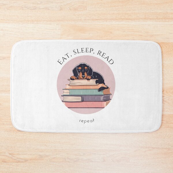 Item preview, Eat sleep read repeat books bookwarm booklover funny cute black dachshund dog designed and sold by SoulfulT.