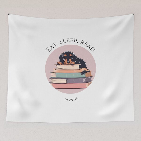 Item preview, Eat sleep read repeat books bookwarm booklover funny cute black dachshund dog designed and sold by SoulfulT.
