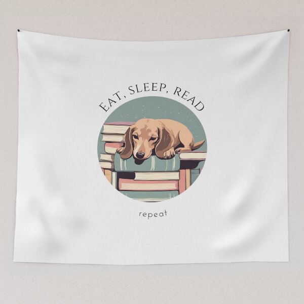 Item preview, Eat sleep read repeat books bookwarm booklover funny cute sleeping dachshund dog designed and sold by SoulfulT.