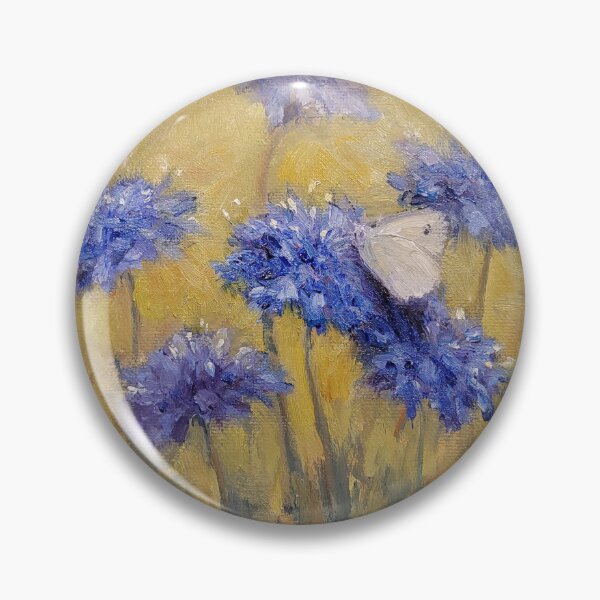 Item preview, Flowering Mauve Brunonias with white Cabbage Moth designed and sold by Franciska Howard.