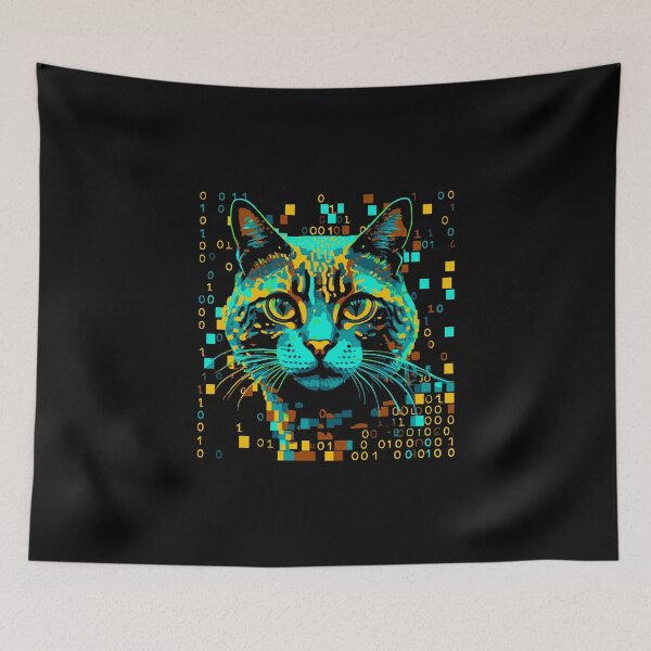 Item preview, Digital binary feline cat cybernetic futuristic unique tabby designed and sold by w1ckerman.