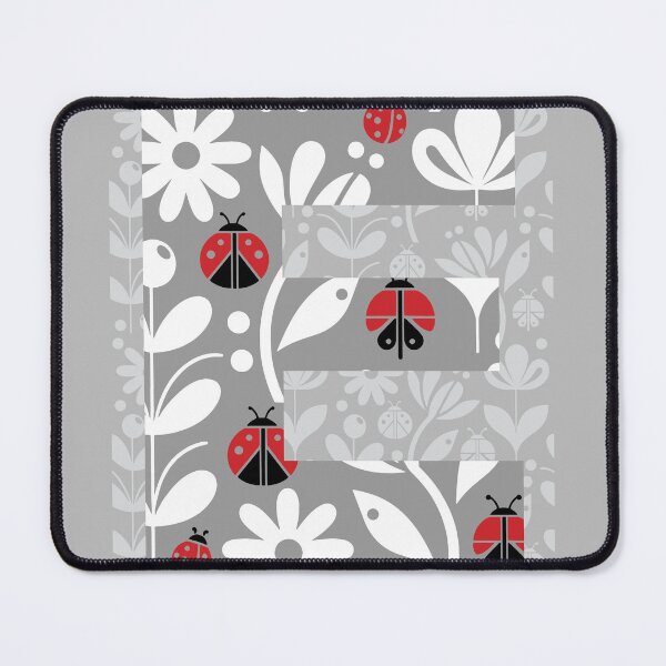 LADYBUG FLOWERS GREY LETTER E Mouse Pad