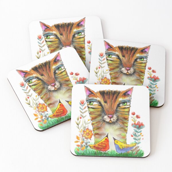 Item preview, Aloof Feline Serenity: Tranquil Gaze Among Vibrant Birds designed and sold by adriaquart.