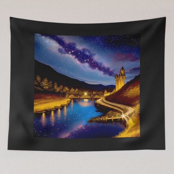 Item preview, Midnight Enchantment: The Tower's Reflection under a Starry Sky designed and sold by Highlandkings.