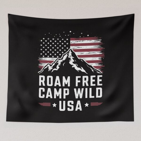 Item preview, Roam Free, Camp Wild USA - Patriotic Mountain & Flag T-Shirt designed and sold by HOMEDESIGNPRINT.
