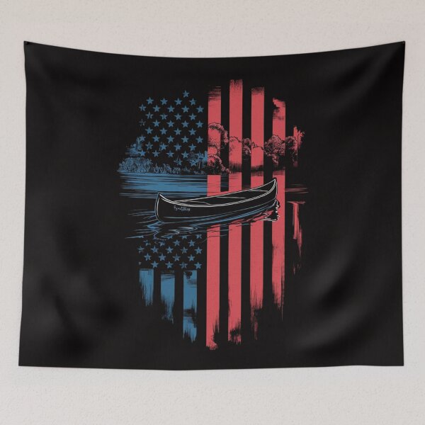 Item preview, Patriotic Canoe Adventure - American Flag Nature Scene Graphic Tee designed and sold by HOMEDESIGNPRINT.