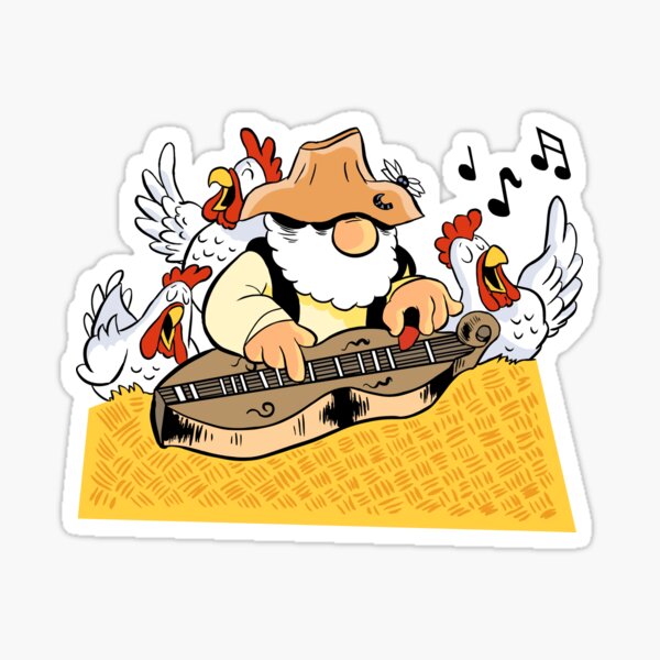 Item preview, MOUNTAIN MAN PLAYING THE MOUNTAIN DULCIMER WITH SOME CHICKENS designed and sold by NEEDFUL STRINGS LLC.