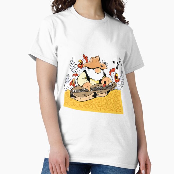 MOUNTAIN MAN PLAYING THE MOUNTAIN DULCIMER WITH SOME CHICKENS Classic T-Shirt
