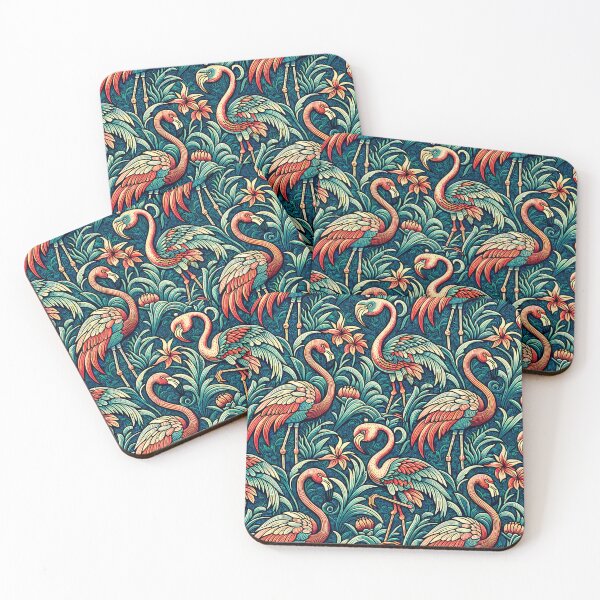 Artikelvorschau, Flamingos und tropische Blumen Muster entworfen und verkauft von ManxCatAndy.