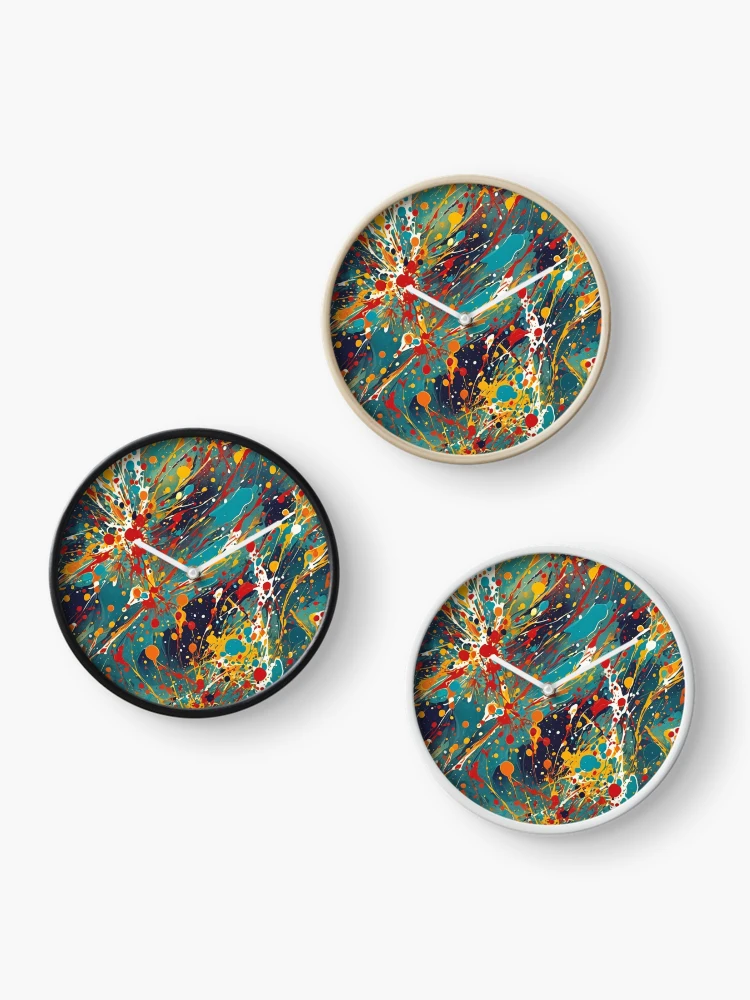 Thumbnail 3 of 4, Clock, Abstract Colorful Paint Splatter Pattern designed and sold by calibrit.