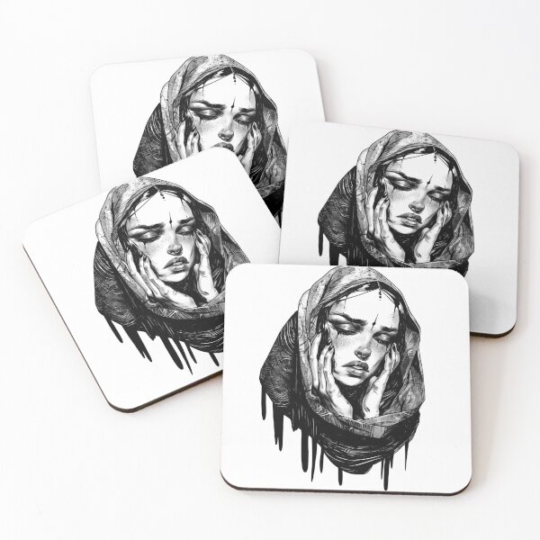 Item preview, Mystical Moon Goddess in Black and White – Elegant, Spiritual Illustration designed and sold by Tomioka-Art.