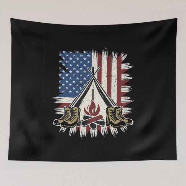 Item preview, Patriotic Camping USA Flag - Tents, Campfires, and Boots Graphic Tee designed and sold by HOMEDESIGNPRINT.