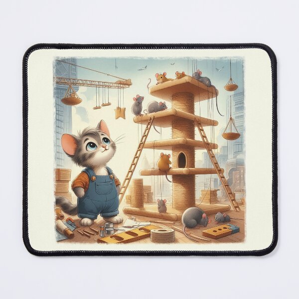 Item preview, Cat architect overseeing the building site of a cat tree with mice as his workers designed and sold by YukiKenji.