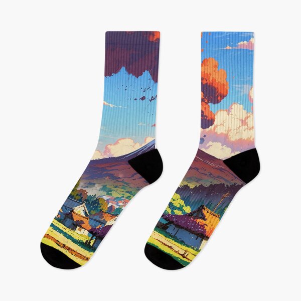 Item preview, Majestic Fuji Village Beauty Under Fiery Sunset Skies designed and sold by ArtComixHaven.