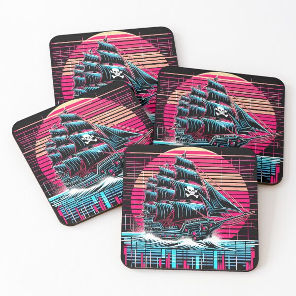 Item preview, Synthwave Pirate Ship Retrowave Sunset Colorful Graphic designed and sold by SpookshowDesign.