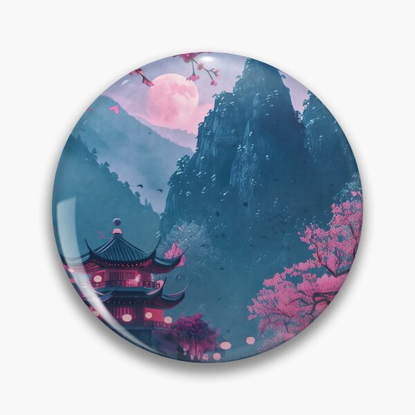 Item preview, Neon Nights: Tranquil Dreamscapes of a Japanese Mountain Lake with a Couple Admiring the Ethereal Glow designed and sold by Mullet Monkey.