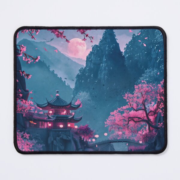Item preview, Neon Nights: Tranquil Dreamscapes of a Japanese Mountain Lake with a Couple Admiring the Ethereal Glow designed and sold by Mullet Monkey.