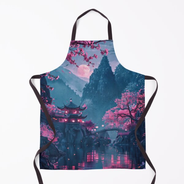 Item preview, Neon Nights: Tranquil Dreamscapes of a Japanese Mountain Lake with a Couple Admiring the Ethereal Glow designed and sold by Mullet Monkey.