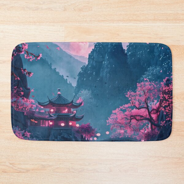 Item preview, Neon Nights: Tranquil Dreamscapes of a Japanese Mountain Lake with a Couple Admiring the Ethereal Glow designed and sold by Mullet Monkey.