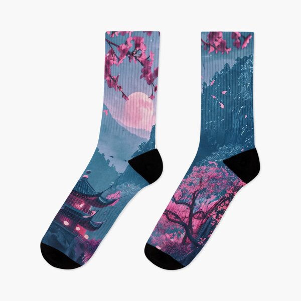 Item preview, Neon Nights: Tranquil Dreamscapes of a Japanese Mountain Lake with a Couple Admiring the Ethereal Glow designed and sold by Mullet Monkey.